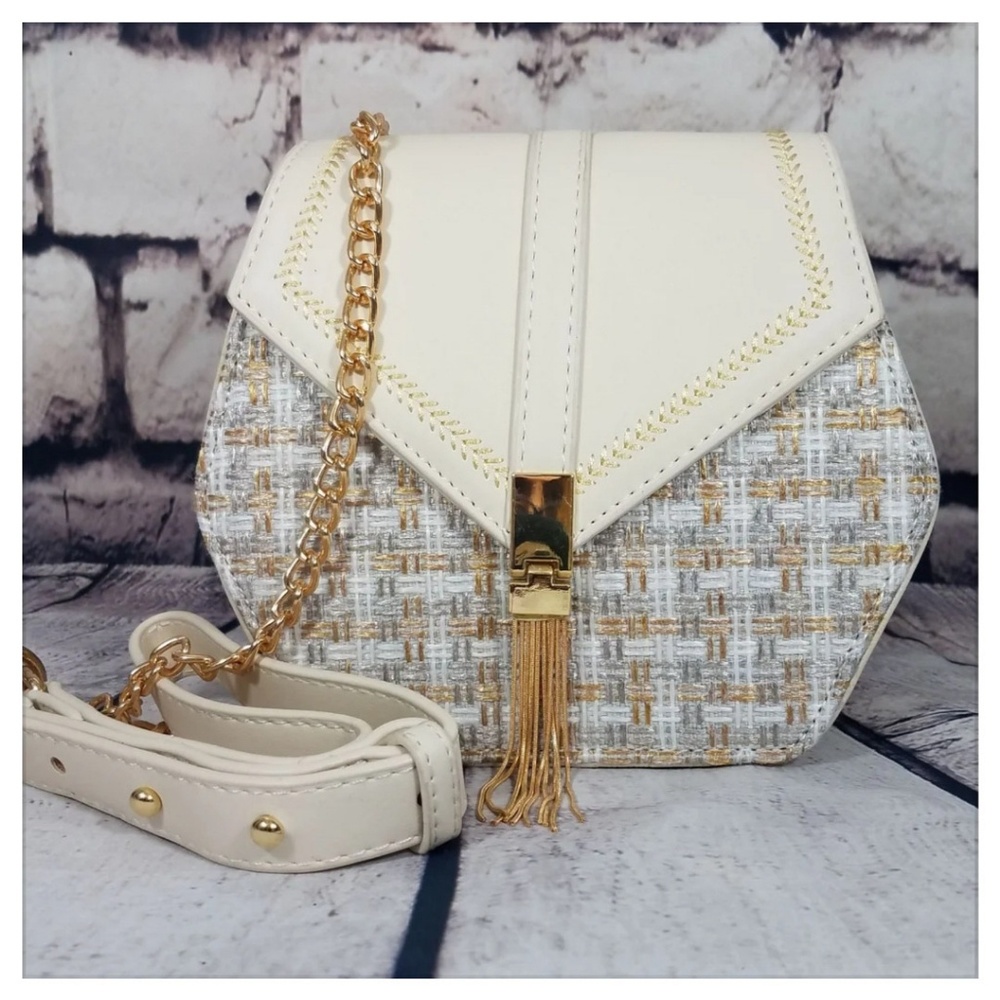 Ivory Silver & Gold Vegan Leather Crossbody Bag